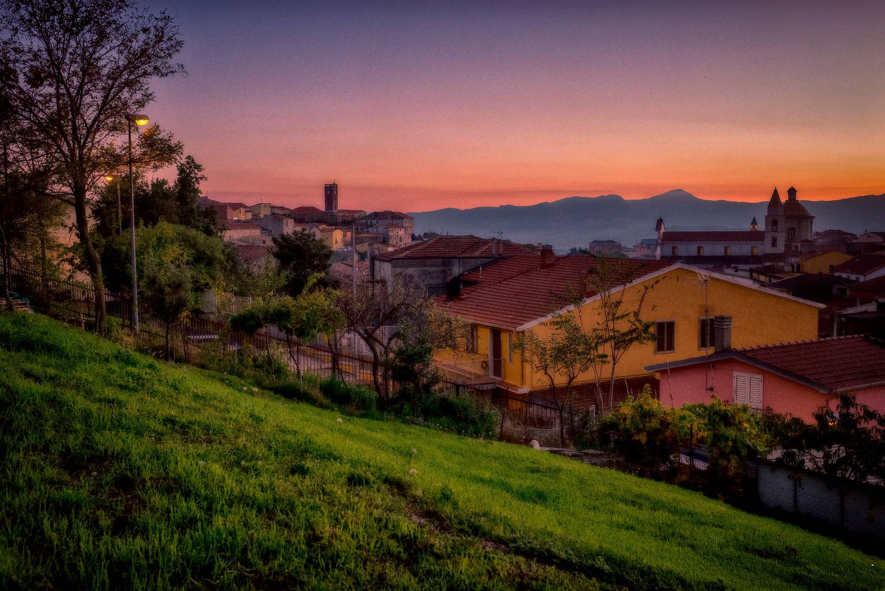 Dusk settling over the hillside